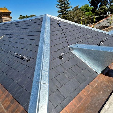 Height safety installation on the slate roof at Werribee Mansion