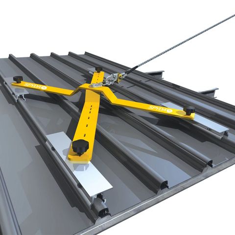 Kattsafe SPYDA temporary anchor on a metal roof